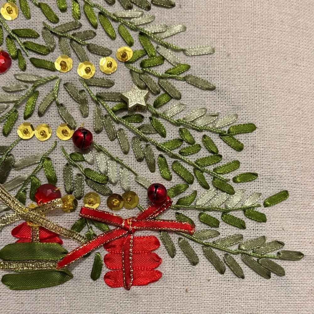 Festive 3D Christmas Tree Pillow with Red Plaid‎ Border